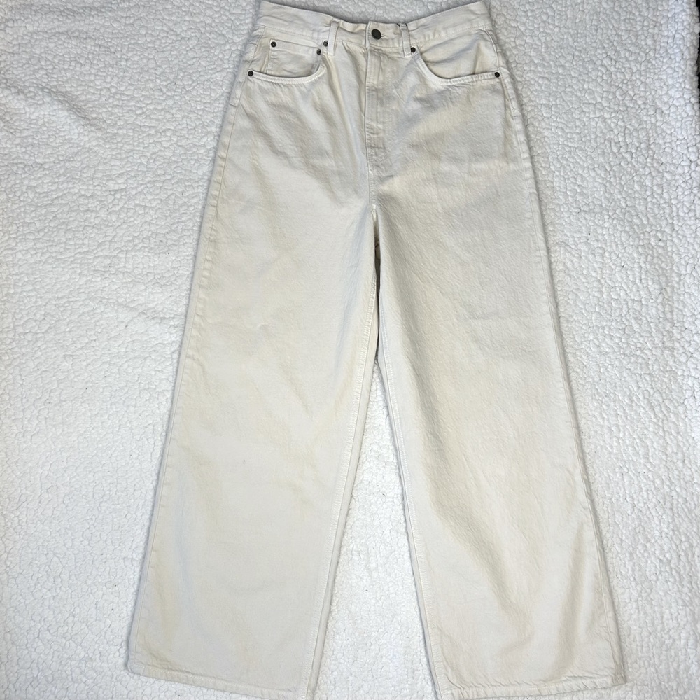 Zara Signature Denim The Mid Rise Loose Fit in Ecru Women's Beige Jeans Sz 6 NWT